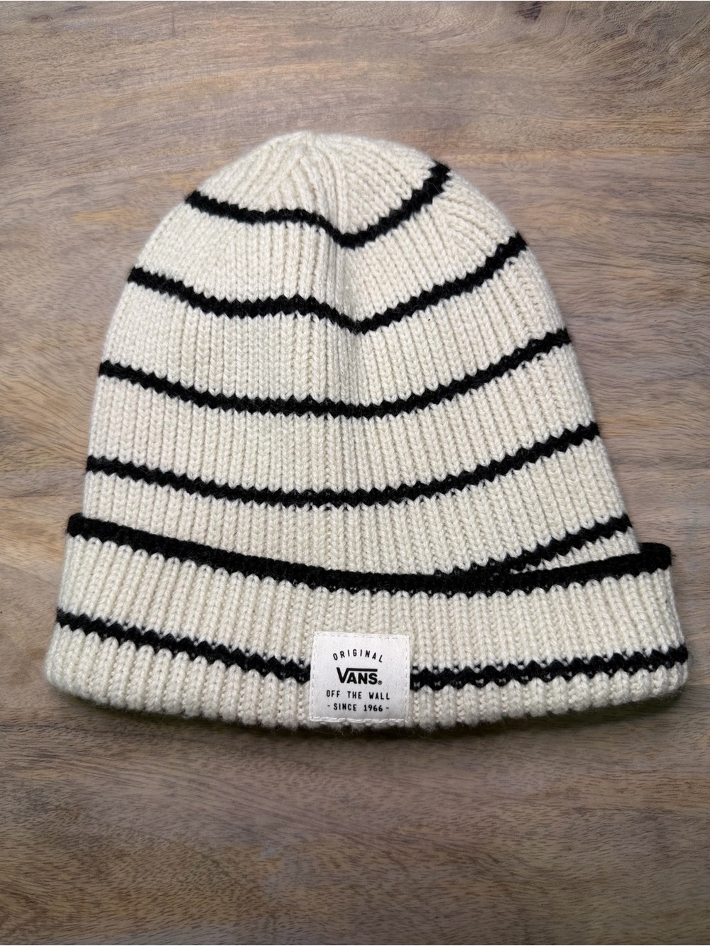 Vans Cream and Black Striped Knit Beanie